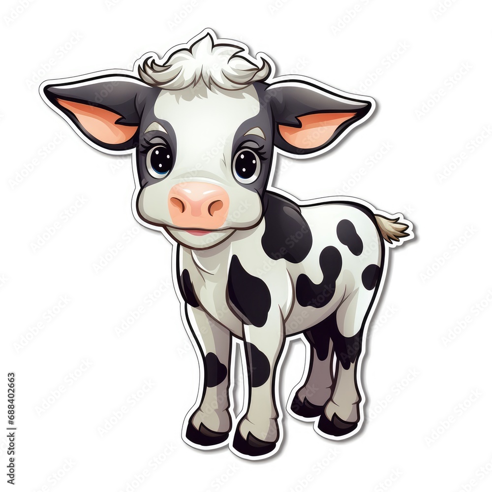 cartoon white background sticker image, animals from farm, cartoon sticker