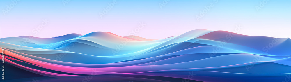 Abstract graphic minimalist waves, vector style, cool colors, blue, ultrawide panorama banner background