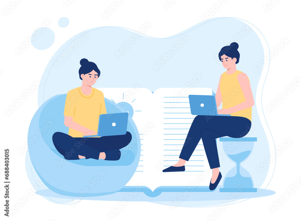 people study online and gain knowledge concept flat illustration people study online and gain knowledge concept flat illustration