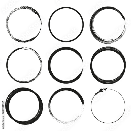 Set of grunge circle brush strokes, for frames. Vector illustration. EPS 10.