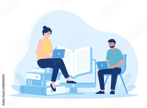 people study online and gain knowledge concept flat illustration