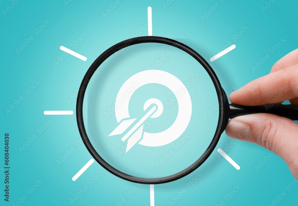 Magnifier glass on target objective creative icon. planning concept. Magnifier glass on target objective creative icon. planning concept.