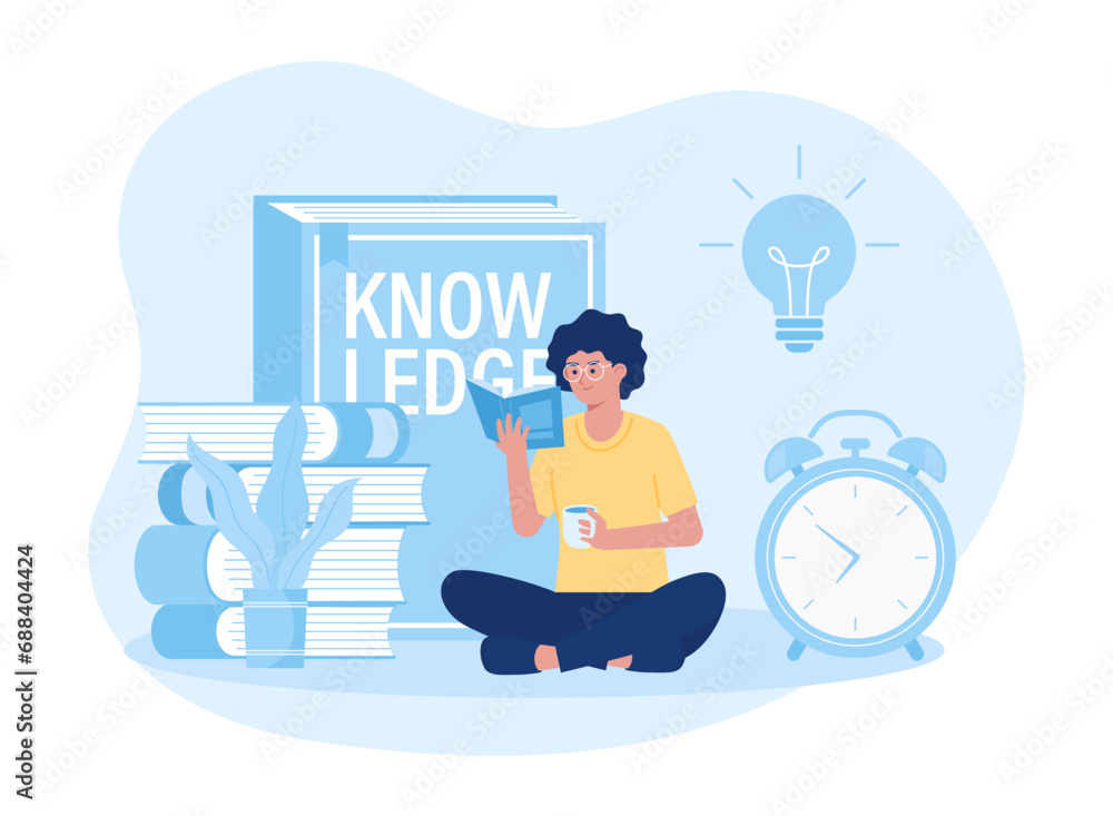 woman preparing for exam by reading book concept flat illustration woman preparing for exam by reading book concept flat illustration
