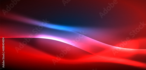 Dynamic waves in ethereal glow of neon lights. Concept merges fluidity of motion with vibrant allure of neon, crafting entrancing backdrop that embodies both vitality and futuristic sophistication