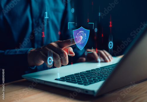 Cybersecurity and privacy. Protection for data information. cybercrime. Compromised information internet. Lock icon and internet network security technology. Businessman protecting personal data photo