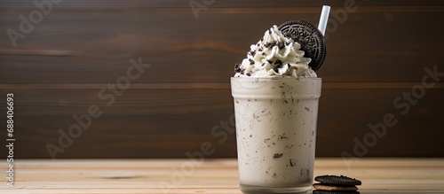 Cookies and Cream Frappuccino, chilled with whipped cream and crushed Oreo cookies. photo