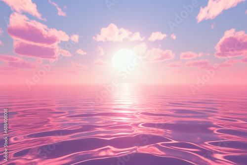 Vaporwave style soft 3d computer graphics retro background  sun and water  empty liminal space