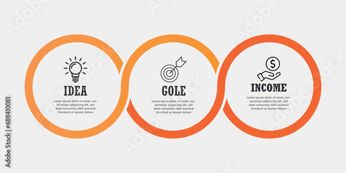 Business process. Timeline infographics with 3 options, circles. Vector template. photo