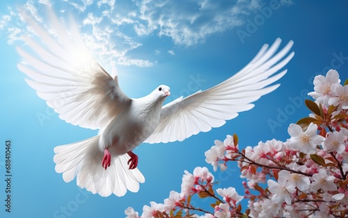 White dove in the sky with flowers