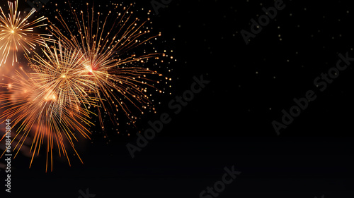 golden fireworks explosions on a black background frame festive fireworks in the dark photo