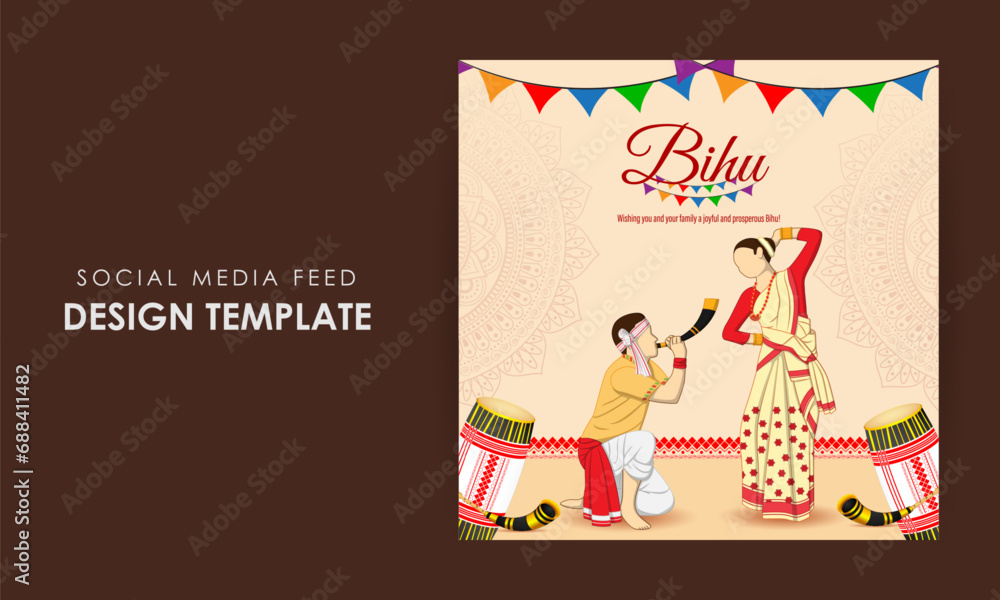 Vector illustration of Happy Magh Bihu social media feed template Vector illustration of Happy Magh Bihu social media feed template