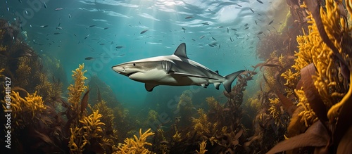 Shark swimming in kelp forests of False Bay, Cape Town. photo
