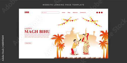 Vector illustration of Happy Magh Bihu Website landing page banner Template