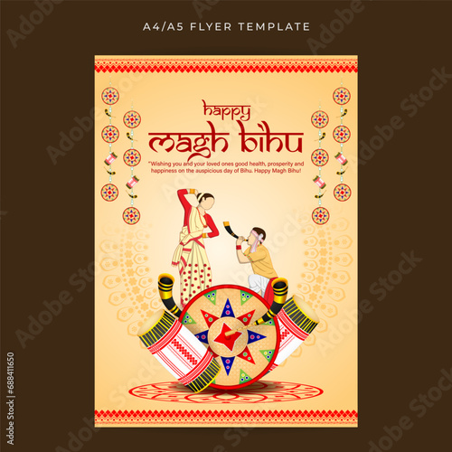 Vector illustration of Happy Magh Bihu social media feed A4 template