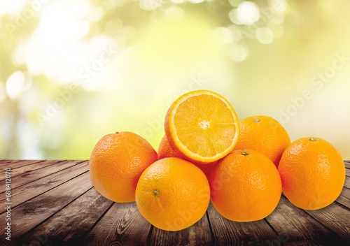 Fresh sweet ripe oranges on the desk
