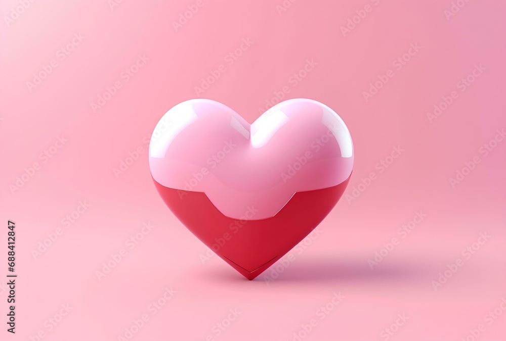 Pink heart on pink background. 3d render. Love concept for valentine day 