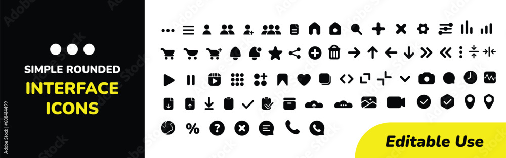 Basic User Interface Essential Set. Rounded Solid bold Icons. For App ...