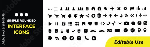 Basic User Interface Essential Set. Rounded Solid bold Icons. For App, Web, Print. Editable Stroke. Great Pixel Stroke Wide with Round Cap and Round Corner. Editable Stroke.