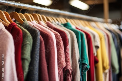 Colorful clothes hung on racks in the room.