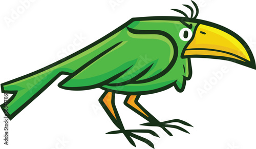 Funny imaginative green crow cartoon illustration