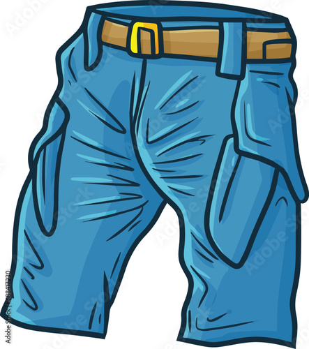 Modern denim blue summer shorts cartoon illustration