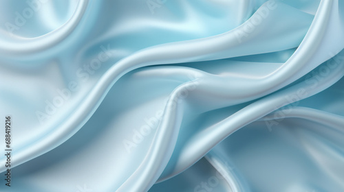 Closeup of rippled light blue silk fabric