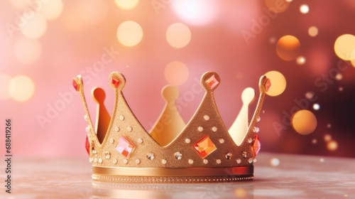 Gold crown on a bokeh background.