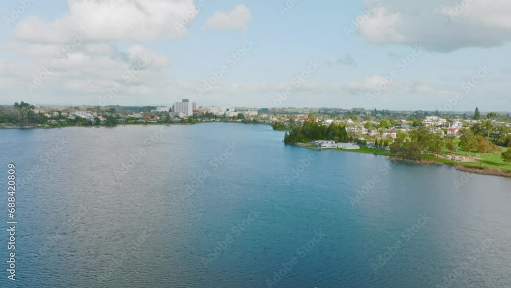 Aerial: Hamilton lake and downtown Hamilton, Waikato New Zealand Aerial: Hamilton lake and downtown Hamilton, Waikato New Zealand