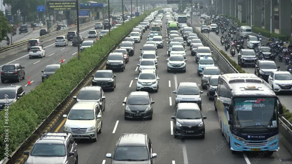 The density of vehicles in Jakarta in the morning The density of vehicles in Jakarta in the morning