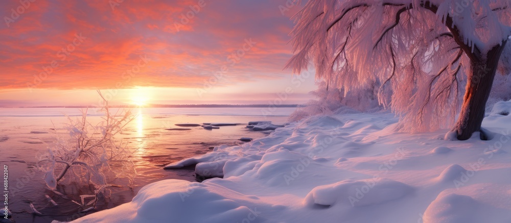 Obraz na płótnie Winter sunset on a Gulf of Finland island. w salonie