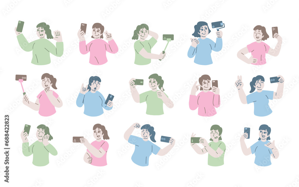 Set of women selfie element Set of women selfie element