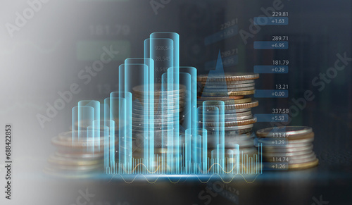 Concept of finance growth, analyzing, graph money, global economic, trader investor, business financial growth, stock market, Investments funds, price, banking, technology and digital assets