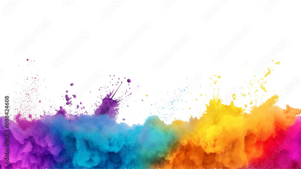 happy new year colorful powder paint banner space your text Transparent background. rainbow colorful background.