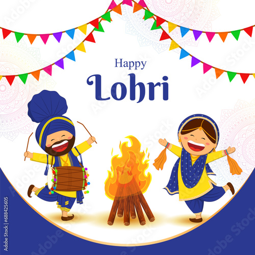 Vector illustration of Happy Lohri social media feed template photo