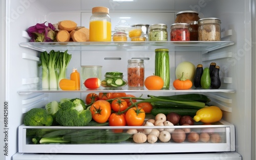 Opened fridge with a healthy food inside