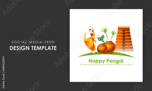 Vector illustration of Happy Pongal social media feed template