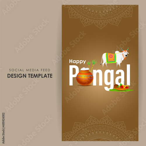 Vector illustration of Happy Pongal social media feed template