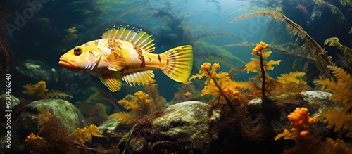 Yellow-spotted Spiny Copper Rockfish in North American Pacific kelp forests. photo