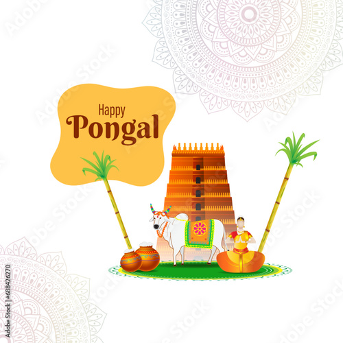 Vector illustration of Happy Pongal social media feed template