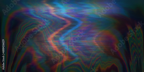 Glitched flickering background, exhibiting distortion, noise, and scanlines reminiscent of an aging VHS tape displayed on a screen.