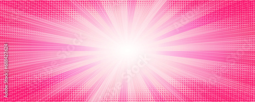 Pink sunburst comic background. Pop art vector cartoon abstract frame. Retro radial explosion striped wallpaper with halftone. photo