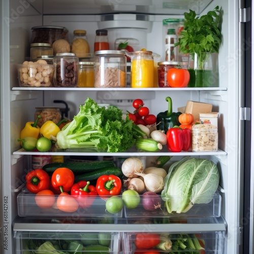 Opened fridge with a healthy food inside