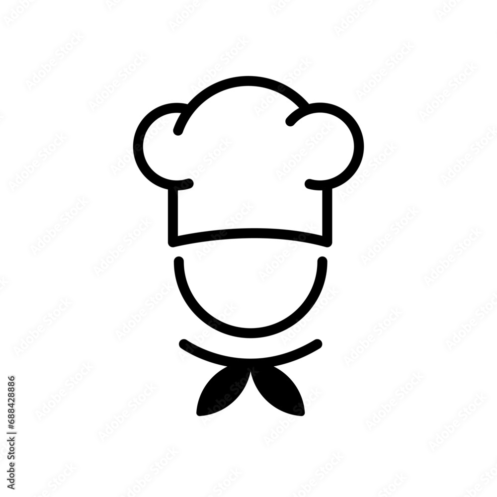 Chef in cooking hat line icon. Restaurant, menu, professional, occupation. Cooking concept. Vector illustration can be used for topics like catering, food, service Chef in cooking hat line icon. Restaurant, menu, professional, occupation. Cooking concept. Vector illustration can be used for topics like catering, food, service