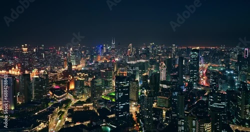 Wallpaper Mural Aerial footage of city skyline and modern building scenery at night in Shanghai, China.  Torontodigital.ca