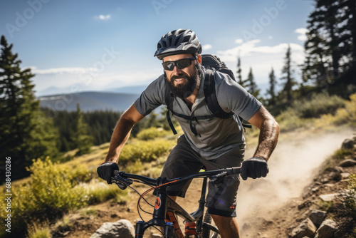 Determined Cyclist Conquering the Mountain Trail 