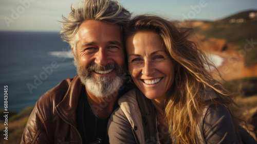 A lovely portrait of a happy senior couple outdoors.