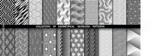 Geometric set of seamless black and white patterns. Simple vector graphics