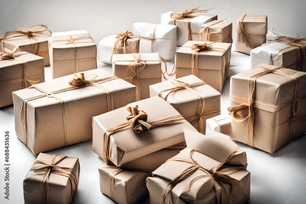 Fototapeta premium box geschenk karton paket papier braun weihnachten