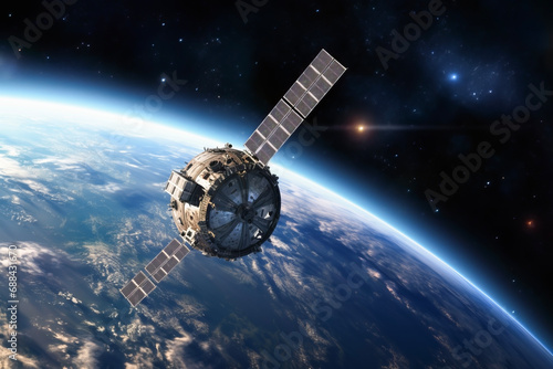 Satellite of space satellite over the planet Earth. technology concept of speace and the future.