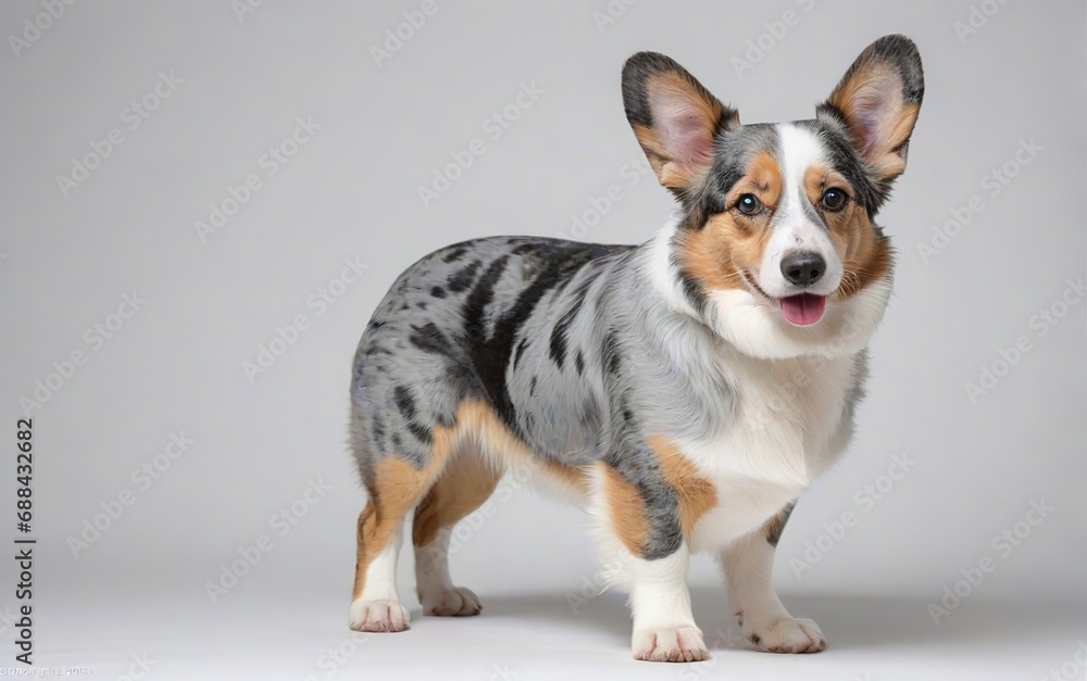 Perro de raza Corgi galés de Cardigan de pie sobre fondo blanco. Perro de raza Corgi galés de Cardigan de pie sobre fondo blanco.